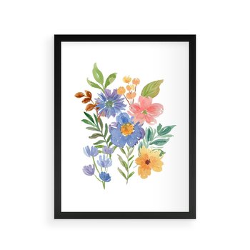 Plakat w ramie 40x50 - Kwiatowe Opowieści - akwarelowe polne kwiaty, minimalistyczna sztuka - rama czarna