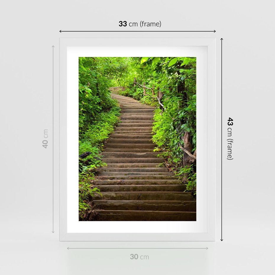 Plakat w ramie 30x40 - Magia Leśnej Ścieżki - ścieżka, w lesie - rama biała