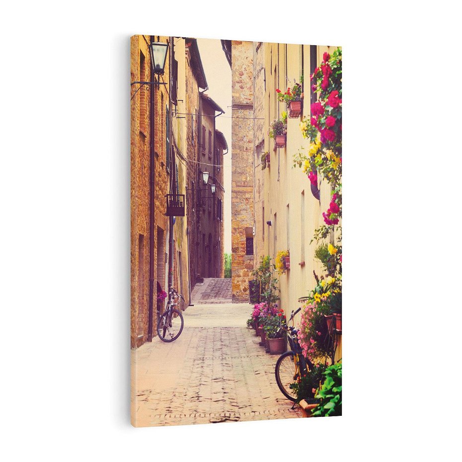 Obraz na płótnie 70x100 - Rowerowa przygoda w uliczkach pełnych perspektywy - uliczka, perspektywa