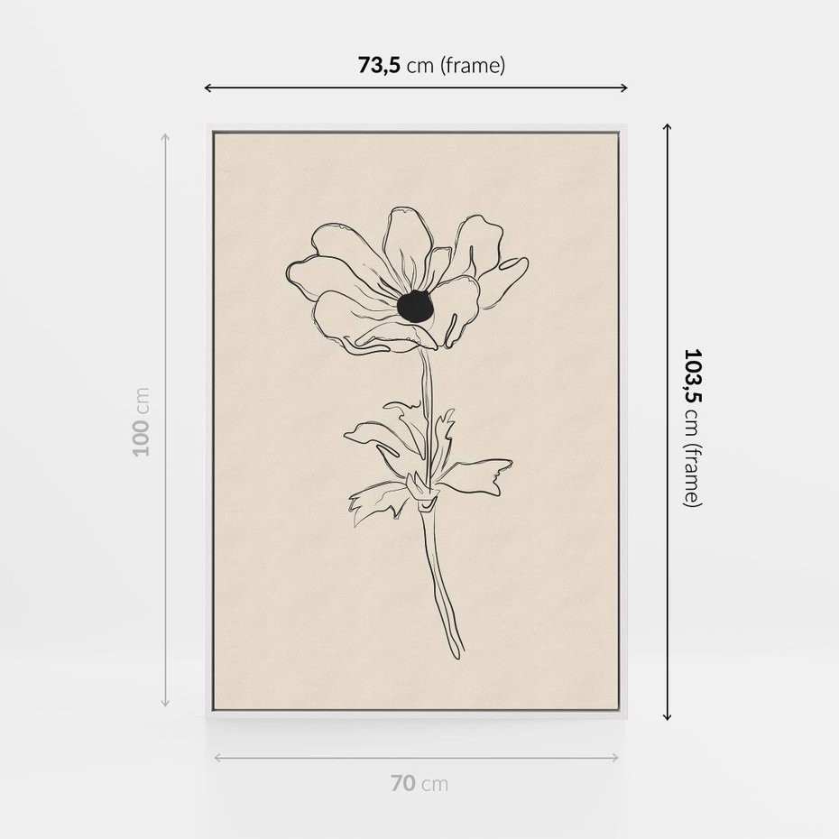 Obraz w ramie 70x100 - Przenikający Dialog - szkic kwiatu, mnimalistyczny szkic - rama biała