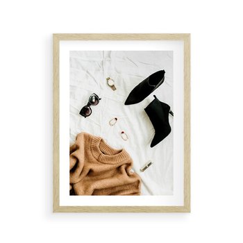 Plakat w ramie 40x50 - Styl i Klasyka - modowa fotografia, sweter - rama drewno