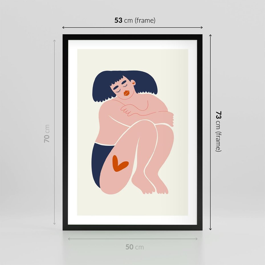 Plakat w ramie 50x70 - Melodia snów na płótnie - zakochana kobieta, graficzny obraz - rama czarna