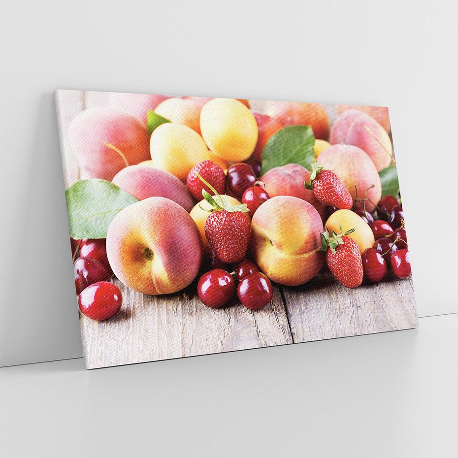 Obraz na płótnie 120x80 - brzoskwinie i wiśnie - owoce, brzoskwinie