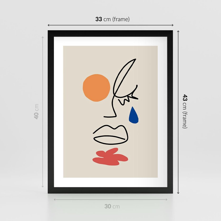 Plakat w ramie 30x40 - Impresje Plam - abstrakcyjny obraz, przypomina twarz - rama czarna
