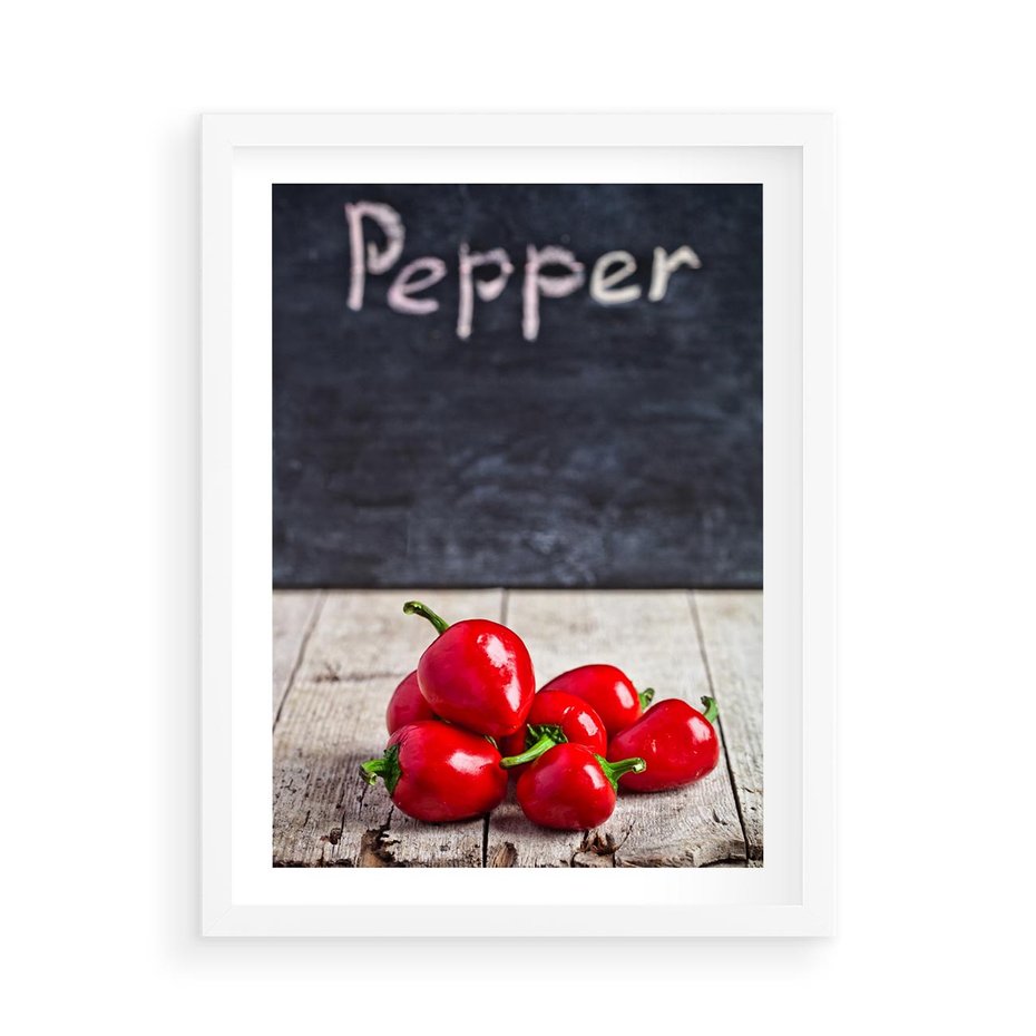 Plakat w ramie 50x70 - Eksploracja smaków - papryka, kuchnia - rama biała