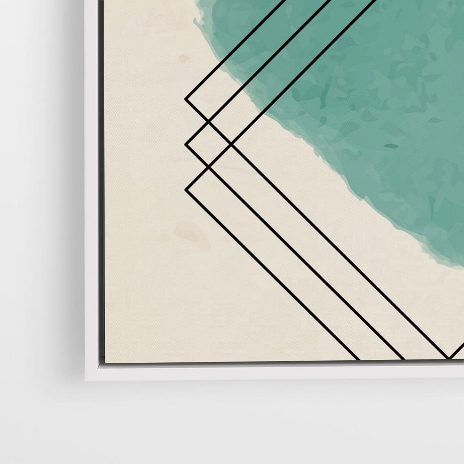 Obraz w ramie 50x50 - Impresje Przestrzeni - akwarelowa plama, geometryczne szkicowane kształty - rama biała