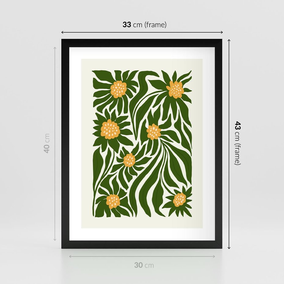 Plakat w ramie 30x40 - Spojrzenie wgłąb roślinnego świata - abstrakcyjne kwiaty, kompozycja - rama czarna