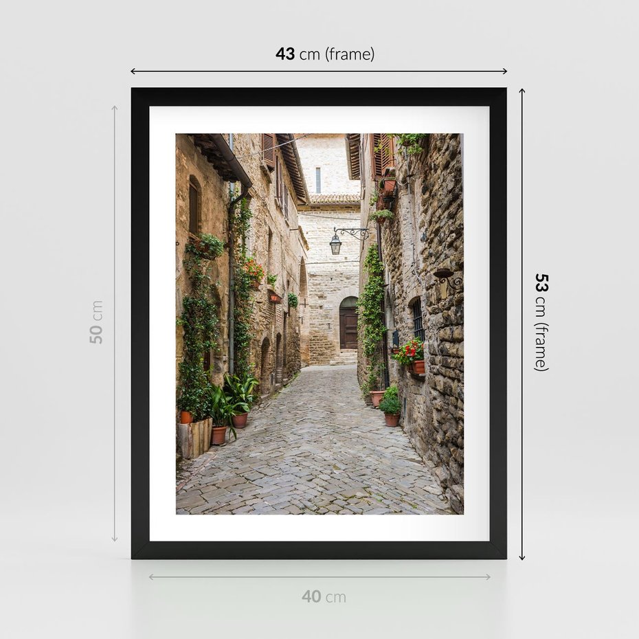 Plakat w ramie 40x50 - Urok Uliczki we Włoszech - uliczka, Włochy - rama czarna