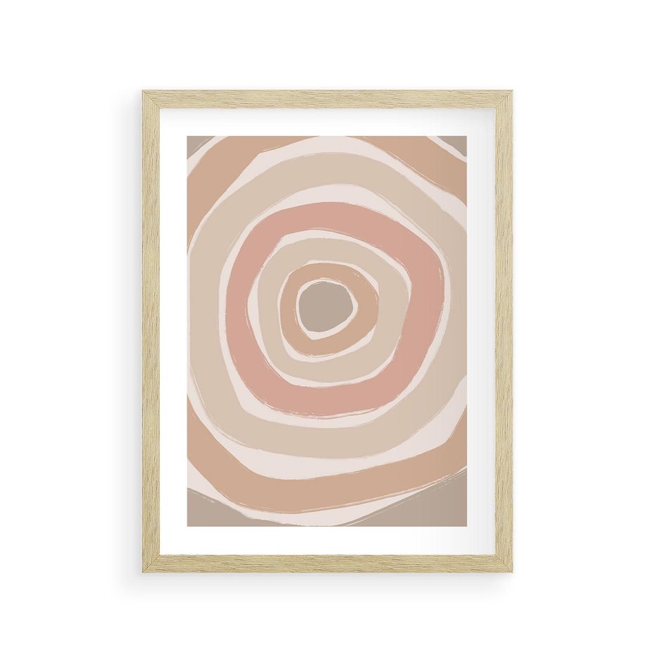 Plakat w ramie 30x40 - Roztopione Granice - abstakcyjne koła, delikatne odcienie beżu - rama drewno