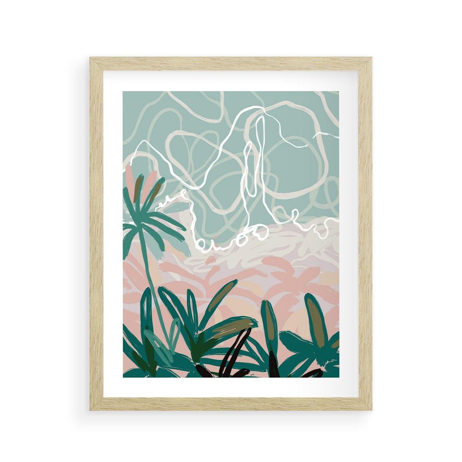 Plakat w ramie 40x50 - Rajski Stan - pastelowy krajobraz, nowoczesny plakat - rama drewno