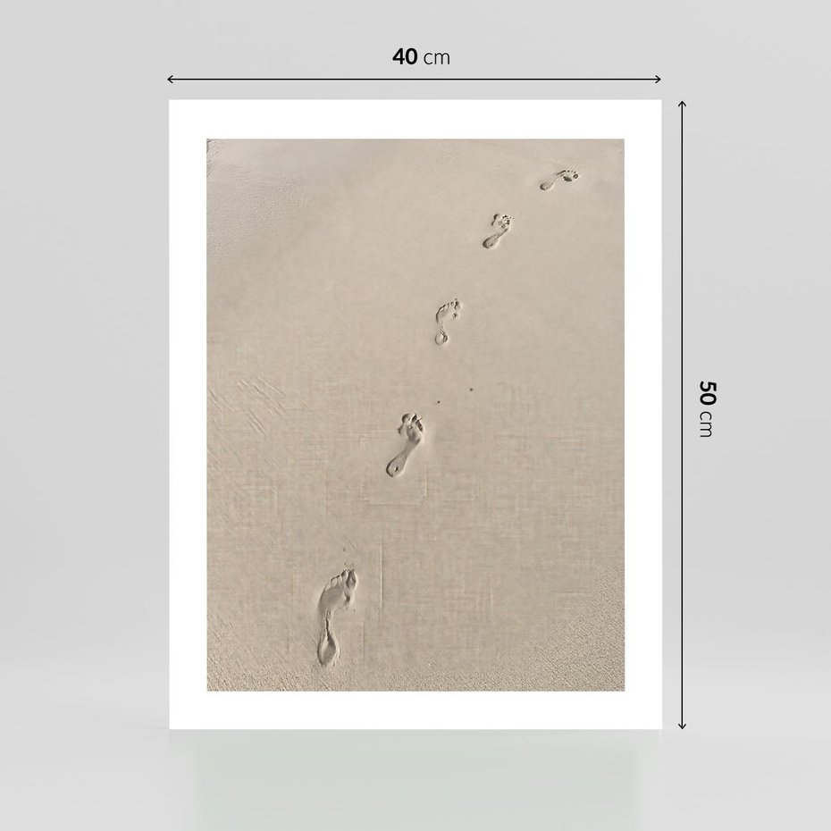 Plakat bez ramy 40x50 - Ślady na Złocistym Piasku - piasek, ślady stóp na piasku