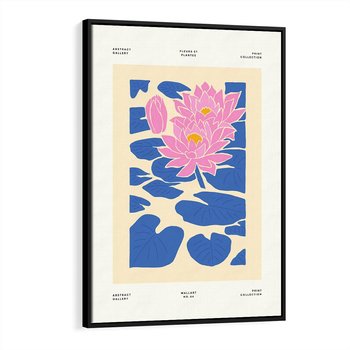 Obraz w ramie 50x70 - Rozświetlone Odbicia - lilie wodne, pastelowe kolory - rama czarna