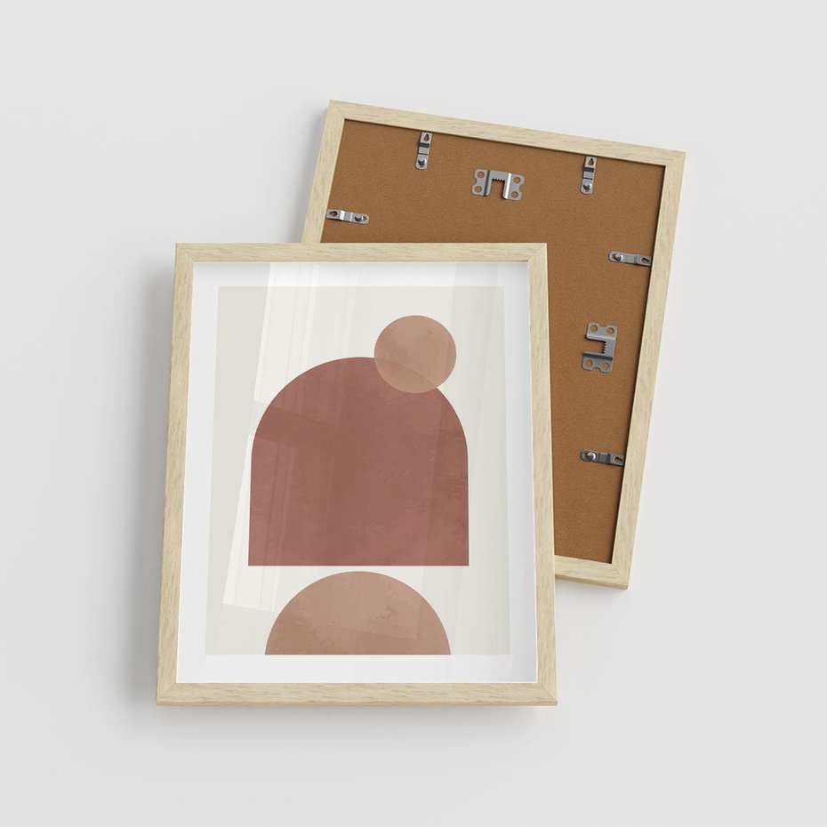 Plakat w ramie 40x50 - Rozkwitające Odbicia - abstrakcyjne geometryczne kształty, odcienie brązu i beżu - rama drewno