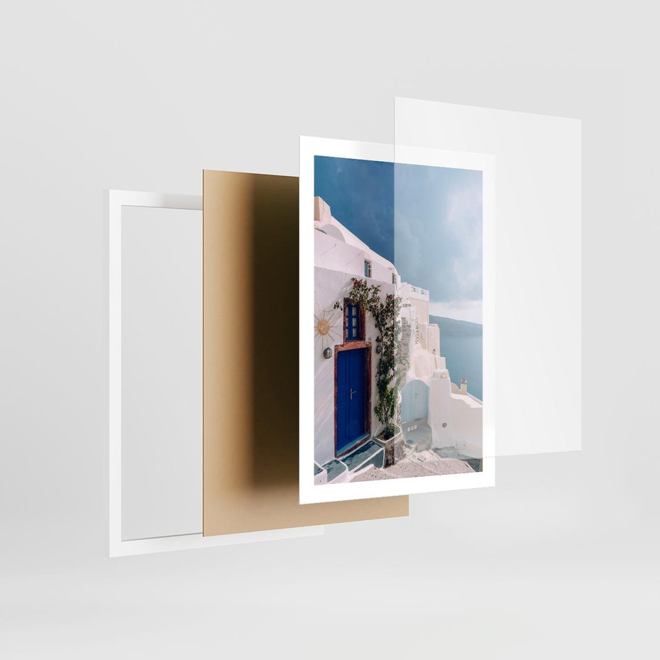 Plakat w ramie 50x70 - Urok Greckiej Wyspy - Santorini, Grecja - rama biała