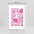 Plakat w ramie 50x70 - Roztańczone Kraby - różowe kwiaty i kraby, abstrakcyjna kompozycja - rama biała