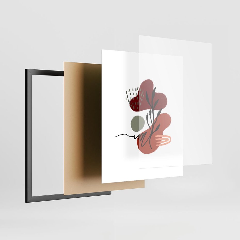 Plakat w ramie 40x50 - Migocące Kształty Liści - bstrakcyjna sztuka, boho kształty - rama czarna