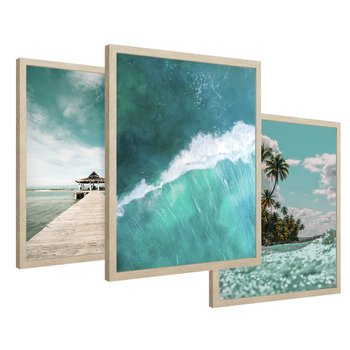 Zestaw obrazy w ramie 50x70 galeria - Plaża, palmy, hawaje, morze - rama drewno