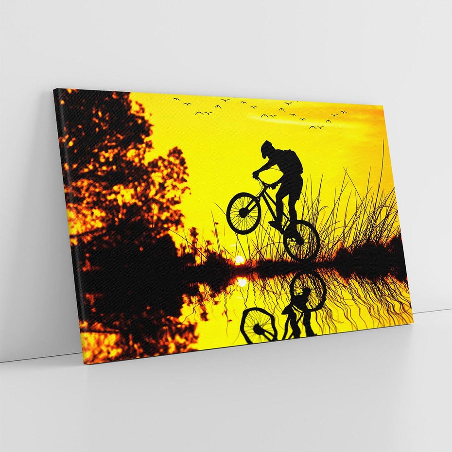 Obraz na płótnie 120x80 - Rower przy zachodzie słońca - rower, zachód