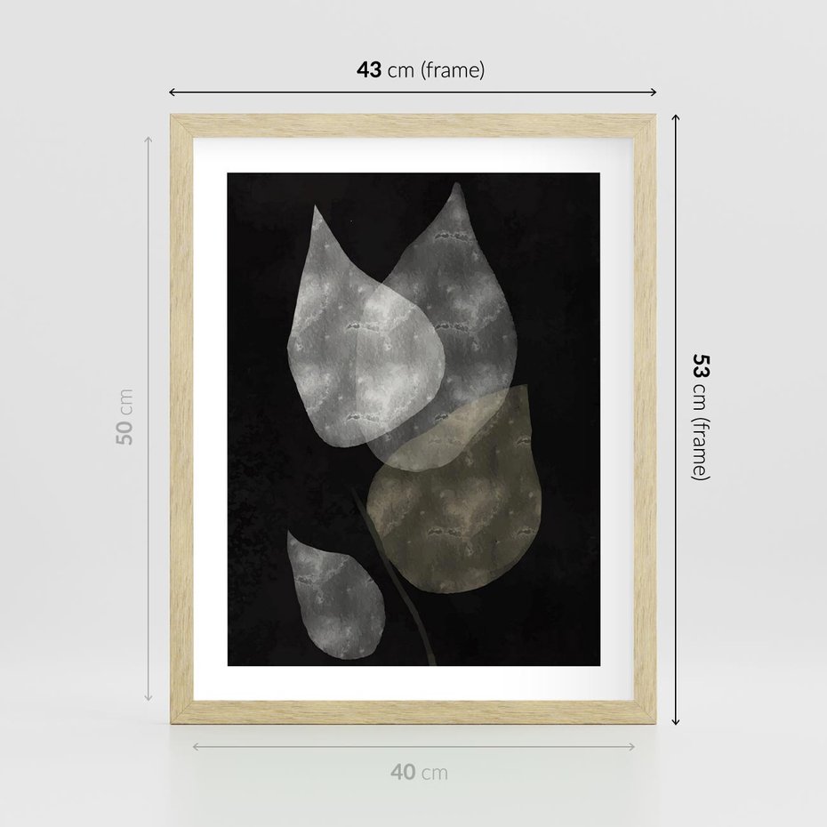Plakat w ramie 40x50 - Mroczne Złudzenia - abstrakcyjne liście, mroczna atmosfera - rama drewno
