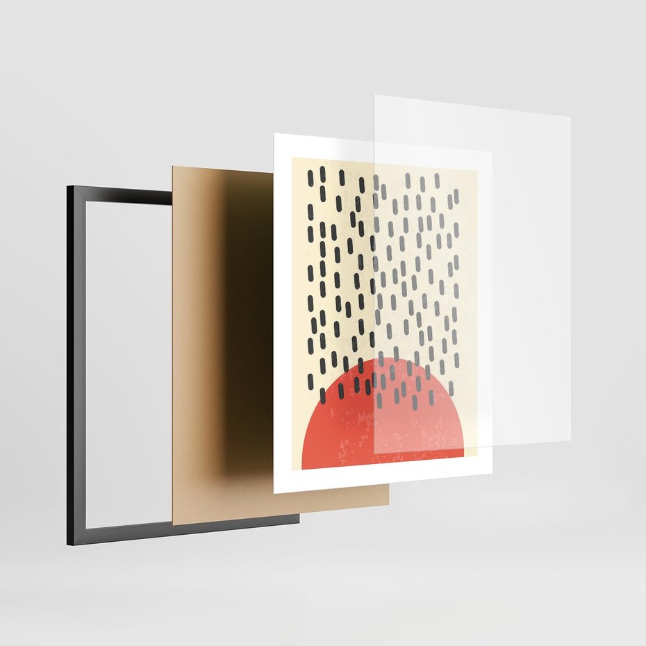 Plakat w ramie 40x50 - Czerwona Abstrakcja: Grafika z Wyrazistym Kołem - abstrakcja grafika, czerwone koło - rama czarna