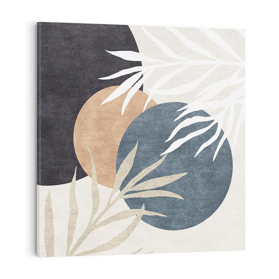Obraz na płótnie 70x70 - Symfonia skradzionych chwil - cienie liści palmy, beżowe tłó