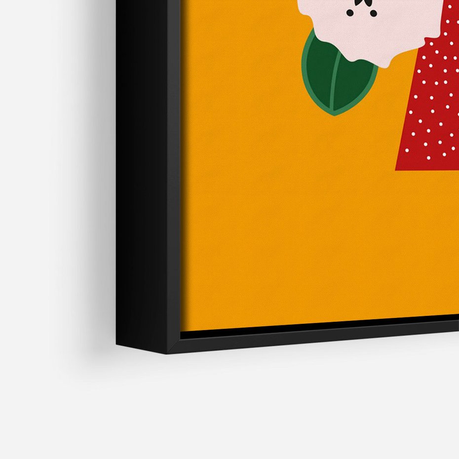 Obraz w ramie 50x70 - Harmonijne Granice - abstrakcyjne kwiaty, żółte tło - rama czarna