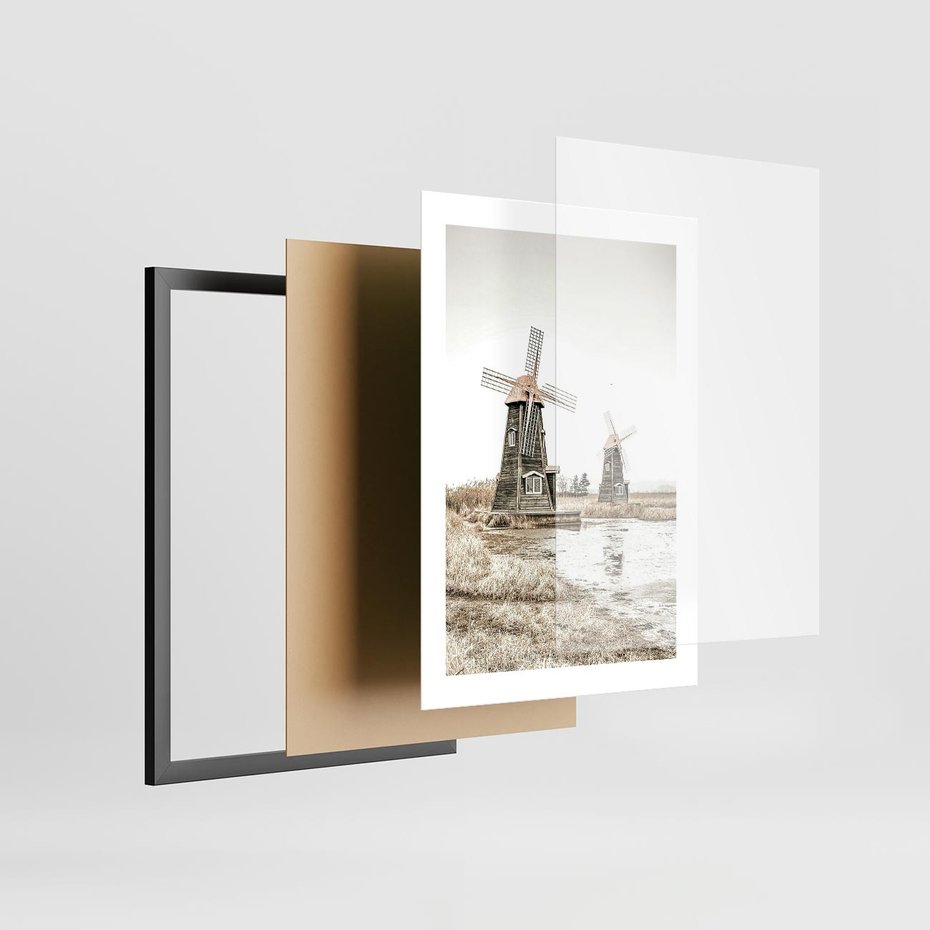 Plakat w ramie 30x40 - Wiejskie Młyny: Rustykalna Fotografia - młyny, rustykalna fotografia - rama czarna