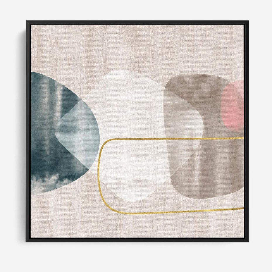 Obraz w ramie 50x50 - Minimalistyczne Plamy Farby - pastelowe geometryczne plamy, akwarela - rama czarna