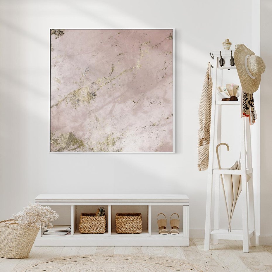 Obraz w ramie 50x50 - Piękno w Szczegółach - marmur, złoto - rama biała