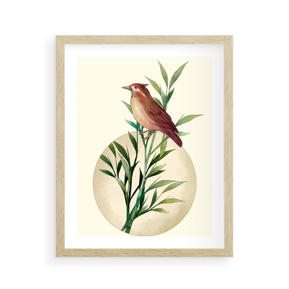 Plakat w ramie 40x50 - Rozkwitająca Delikatność - japońska sztuka, ptak - rama drewno