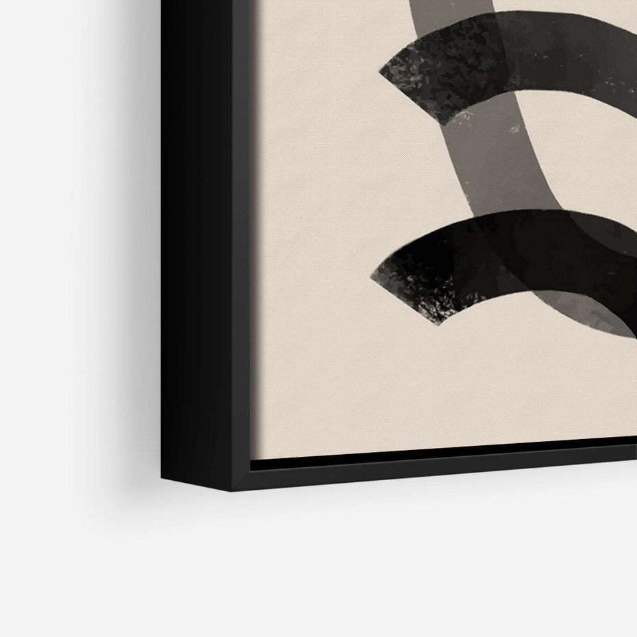 Obraz w ramie 50x70 - Strukturalne Odbicia Innowacji - zaplątane minimalistyczne linie, na bezowym tle - rama czarna
