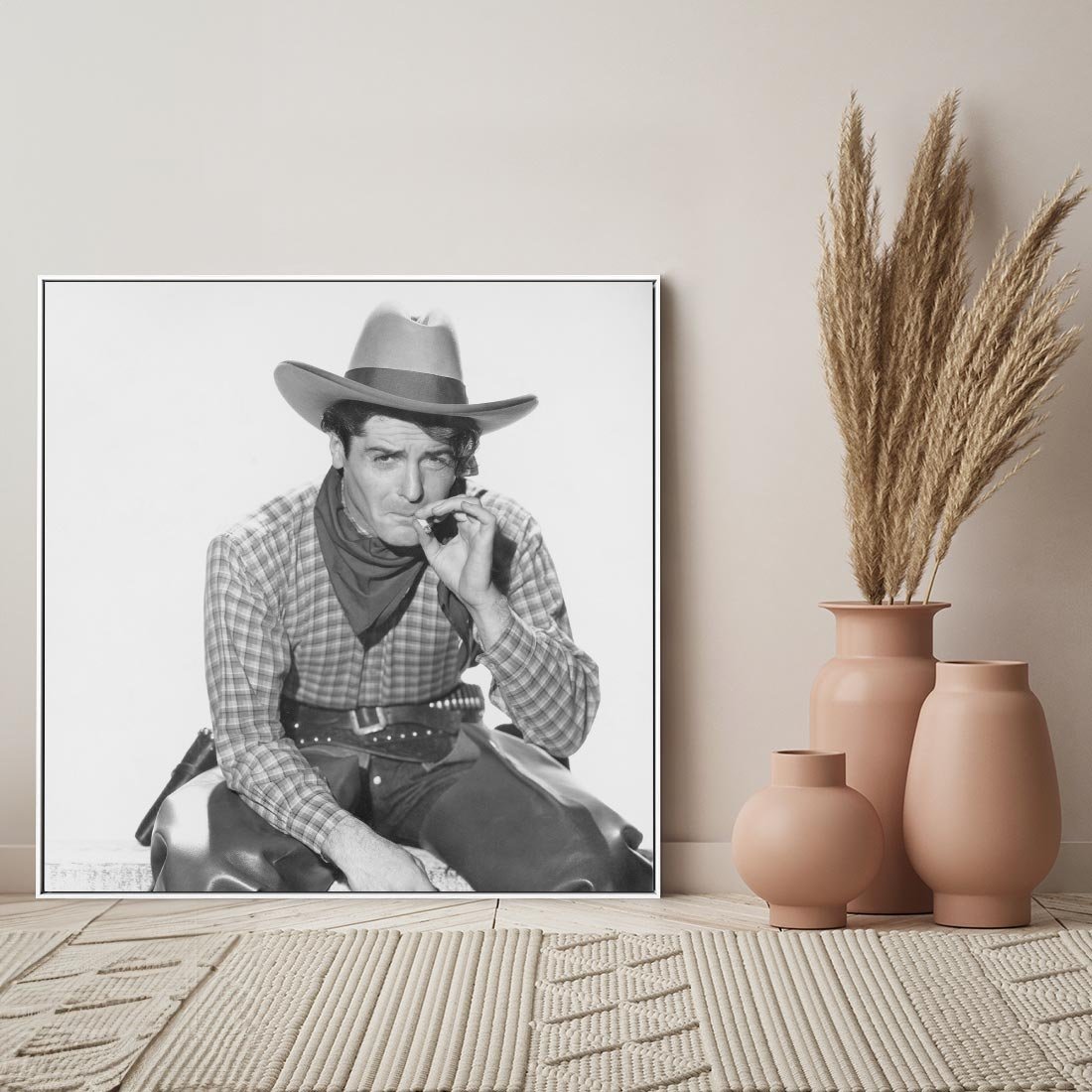 Obraz w ramie 50x50 - Dziki Zachód - retro zdjęcie, czarno białe - rama biała