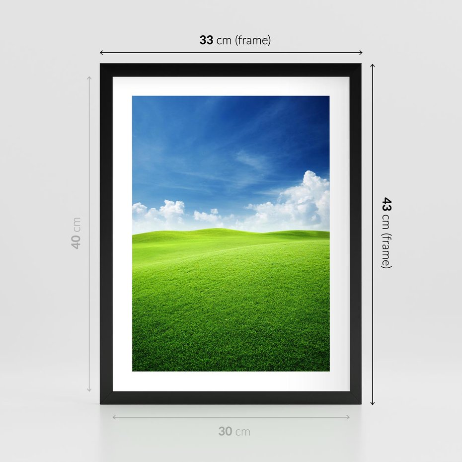 Plakat w ramie 30x40 - Łąka pod Niebem - łąka, niebo - rama czarna