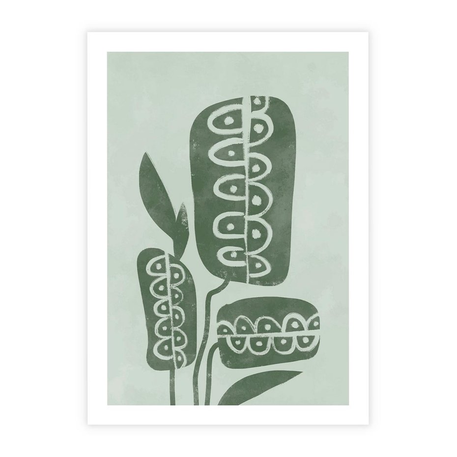 Plakat bez ramy 21x30 - Nurtująca Zieleń - abstrakcyjny zielony motyw, skandynawski design