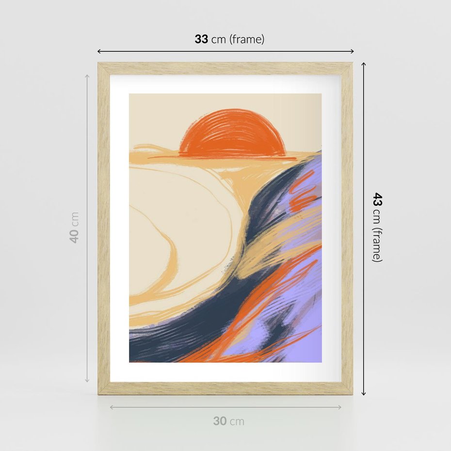 Plakat w ramie 30x40 - Pomarańczowy Horyzont - pastelowy krajobraz, nowoczesny plakat - rama drewno