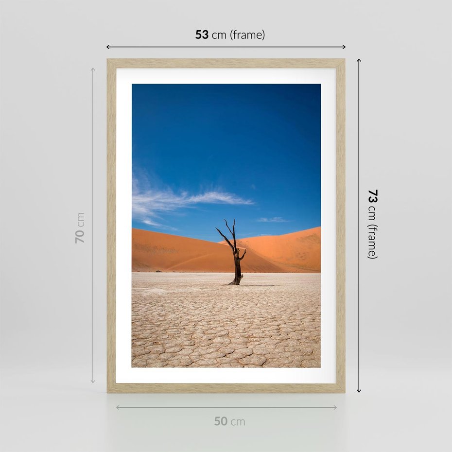 Plakat w ramie 50x70 - Słońce i Suche Drzewo - pustynia, suche - rama drewno
