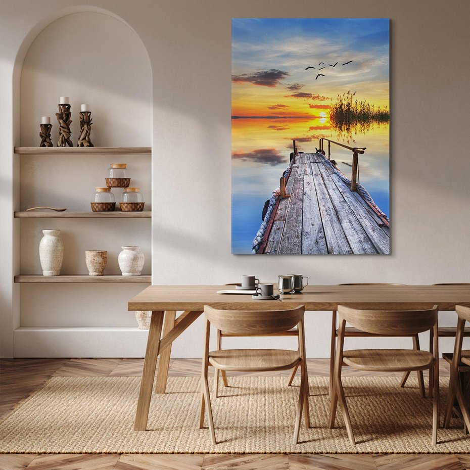 Obraz na płótnie 80x120 - Zachód słońca na pomostach - zachód, słońca