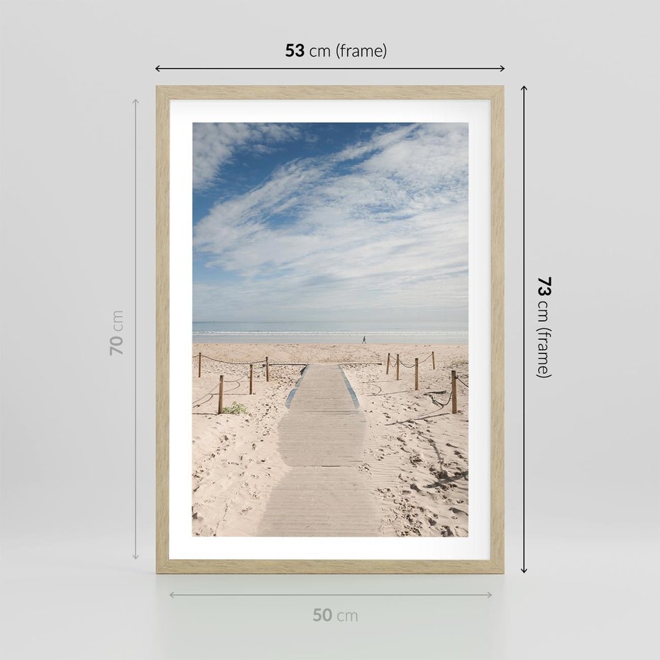 Plakat w ramie 50x70 - Ścieżka na plaży - plaża, ścieżka - rama drewno