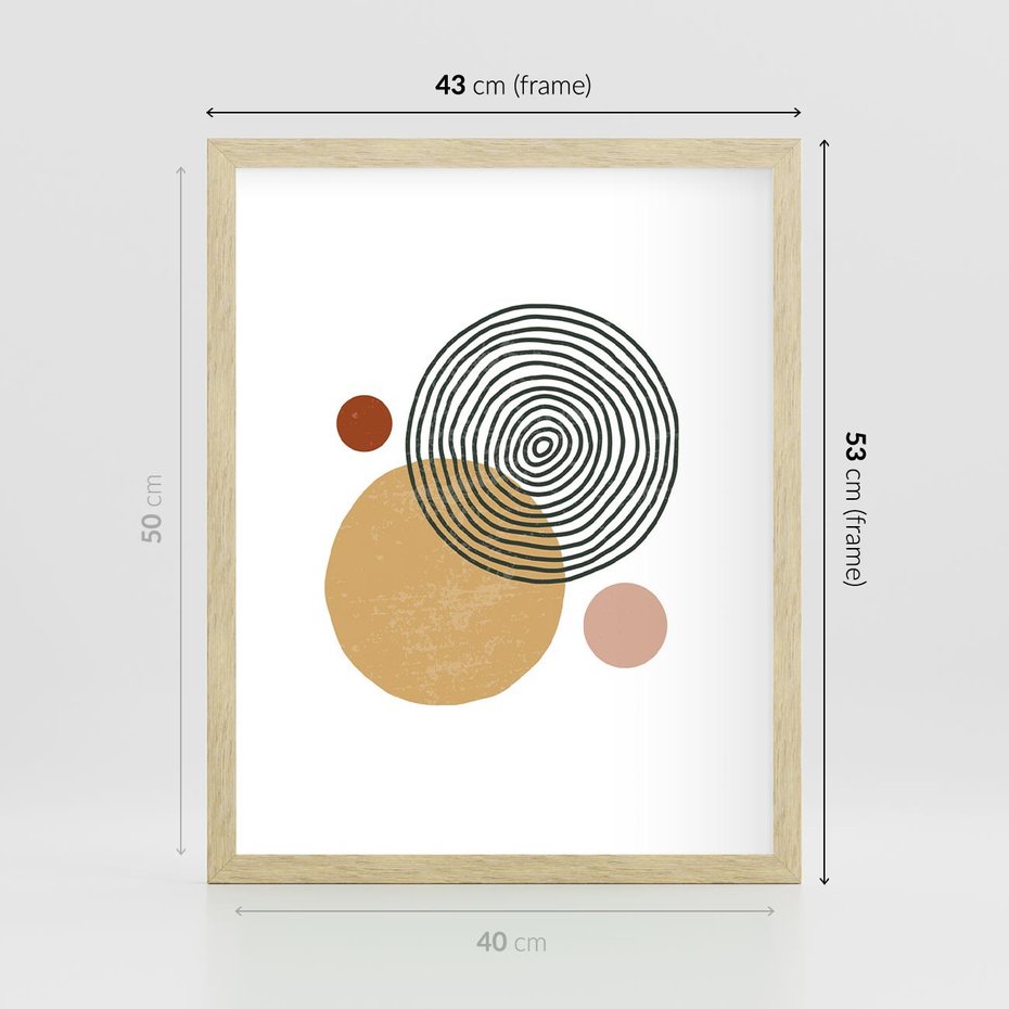 Plakat w ramie 40x50 - Wewnętrzne Formy - koła okręgi, abstrakcyjna nowoczesna sztuka - rama drewno