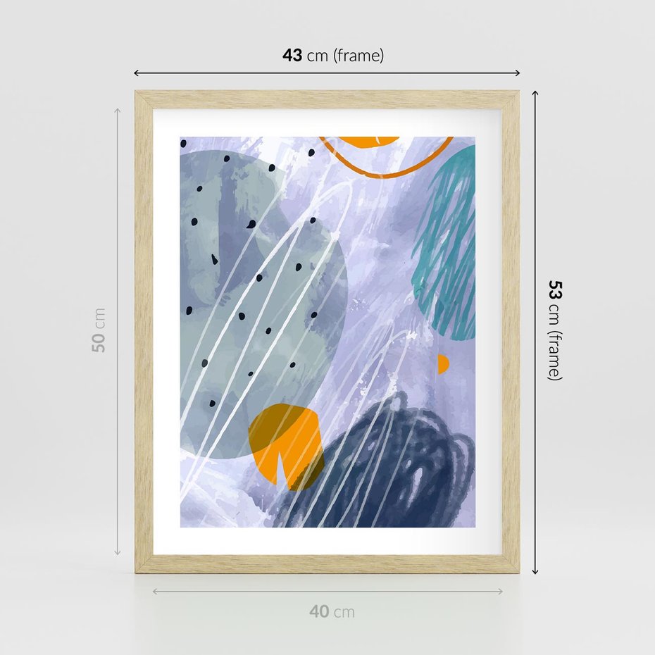 Plakat w ramie 40x50 - Pastelowe Przenikanie - abstrakcyjny plakat do młodzieżowego pokoju, granaty fiolety - rama drewno