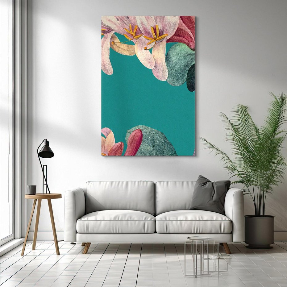 Obraz na płótnie 50x70 - Pejzaż zapomnianych uczuć - grafika w stylu vintage, wielkoformatowe kwiaty