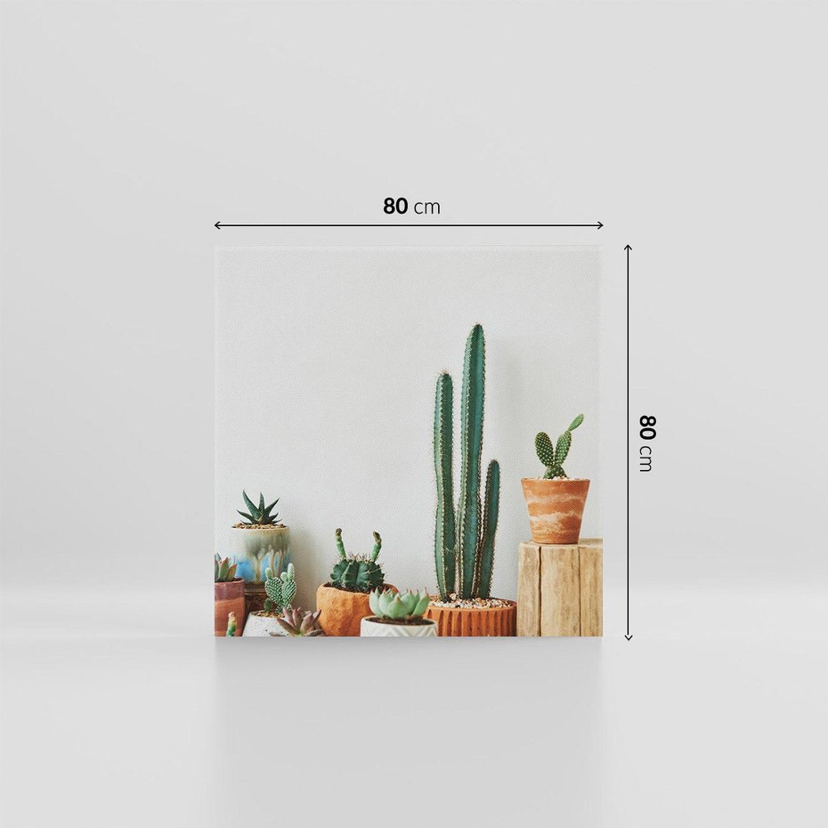 Obraz na płótnie 80x80 - Naturalna Harmonia - kaktusy, liście
