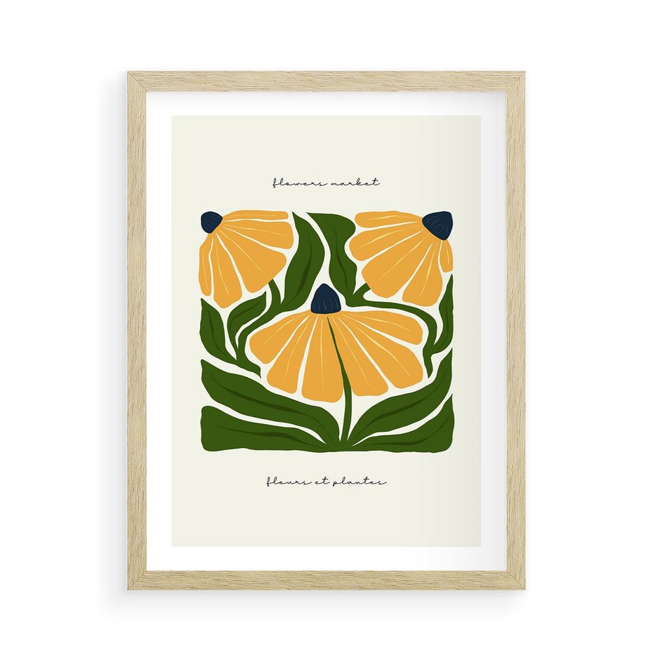 Plakat w ramie 50x70 - Kreatywne Wibracje - sztuka nowoczesna, kolorowe kwiaty - rama drewno