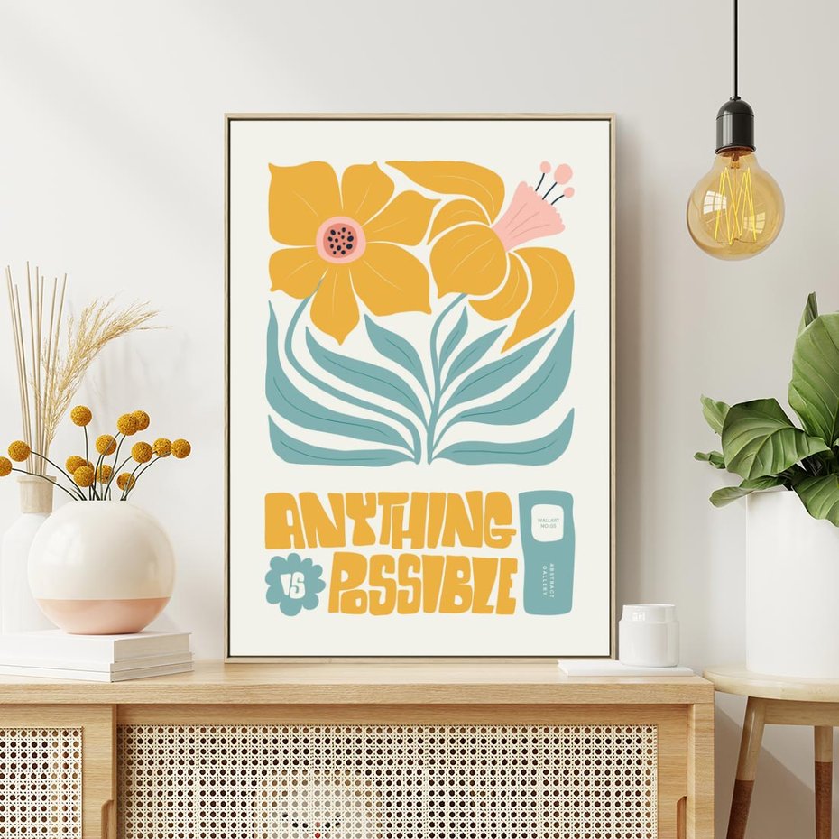 Obraz w ramie 50x70 - Kolorowa Harmonia - sztuka nowoczesna, pastelowe kwiaty - rama drewno