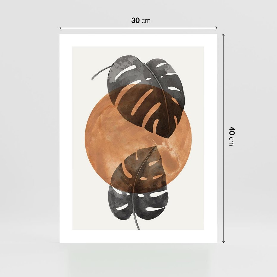 Plakat bez ramy 30x40 - Elegancja w Detalach: Miedziane Koło z Monsterą - grafika, miedziane koło