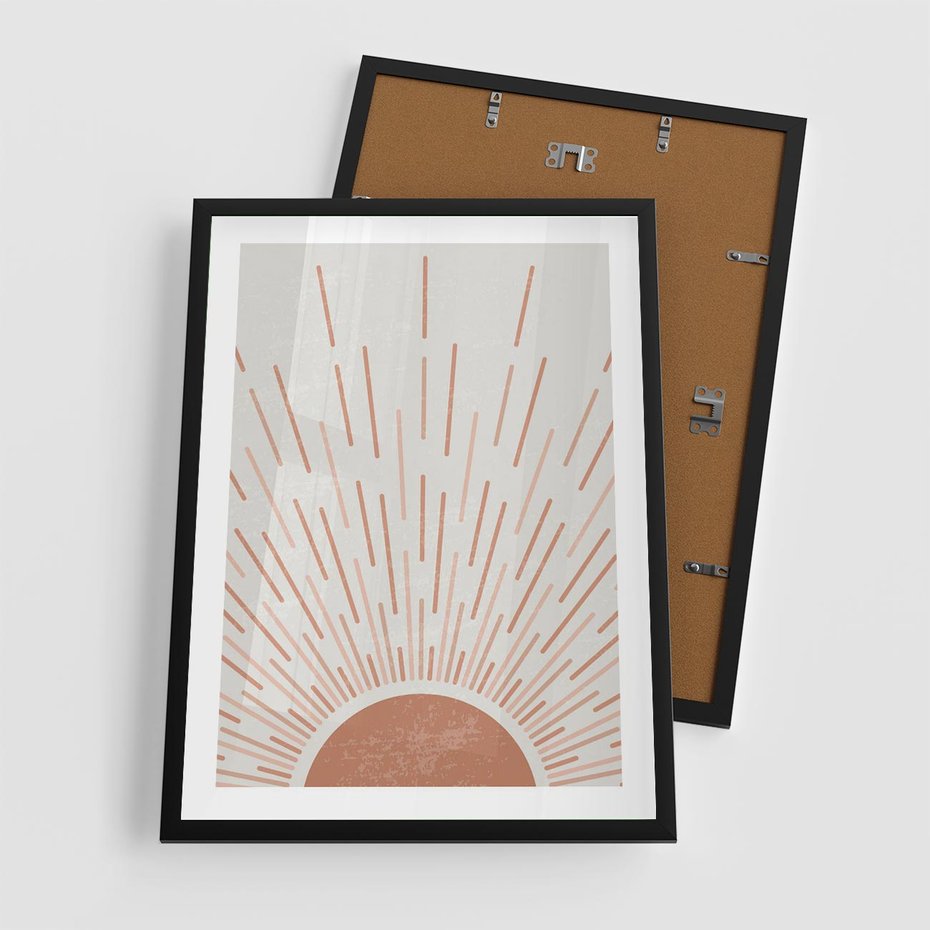 Plakat w ramie 50x70 - Słońce w Stylu Boho - słońce, grafika boho - rama czarna