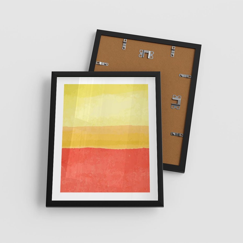 Plakat w ramie 40x50 - Rozmyte Odbicia - kolorowe akwarelowe pasy, odcienie żółci i czerwieni - rama czarna