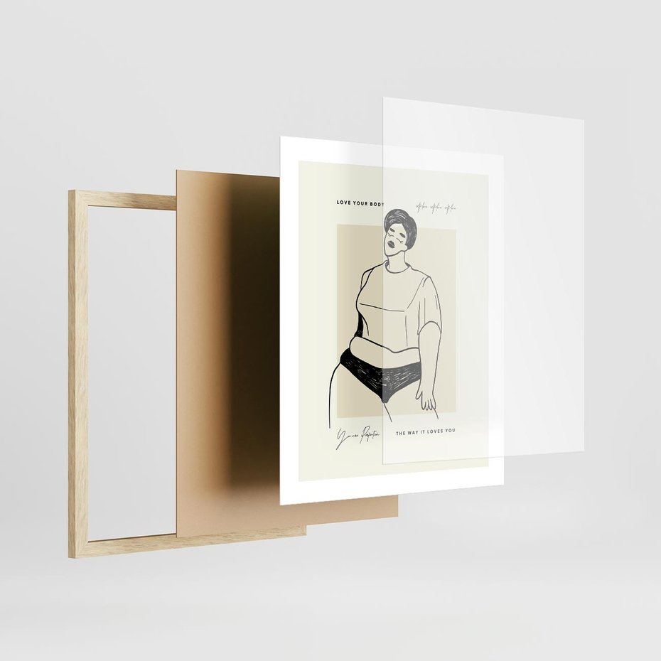 Plakat w ramie 40x50 - Elegancja Kobiecej Formy - nowoczesna sztuka kobieca, plakat - rama drewno