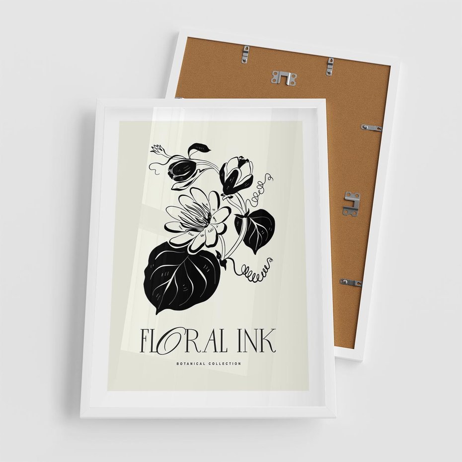 Plakat w ramie 50x70 - Odbicie kwiatowych chwil - kwiaty, typografia - rama biała