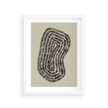 Plakat w ramie 30x40 - Nowoczesne Odbicia Wnętrza - boho plakat, czarne kropki kreski - rama biała